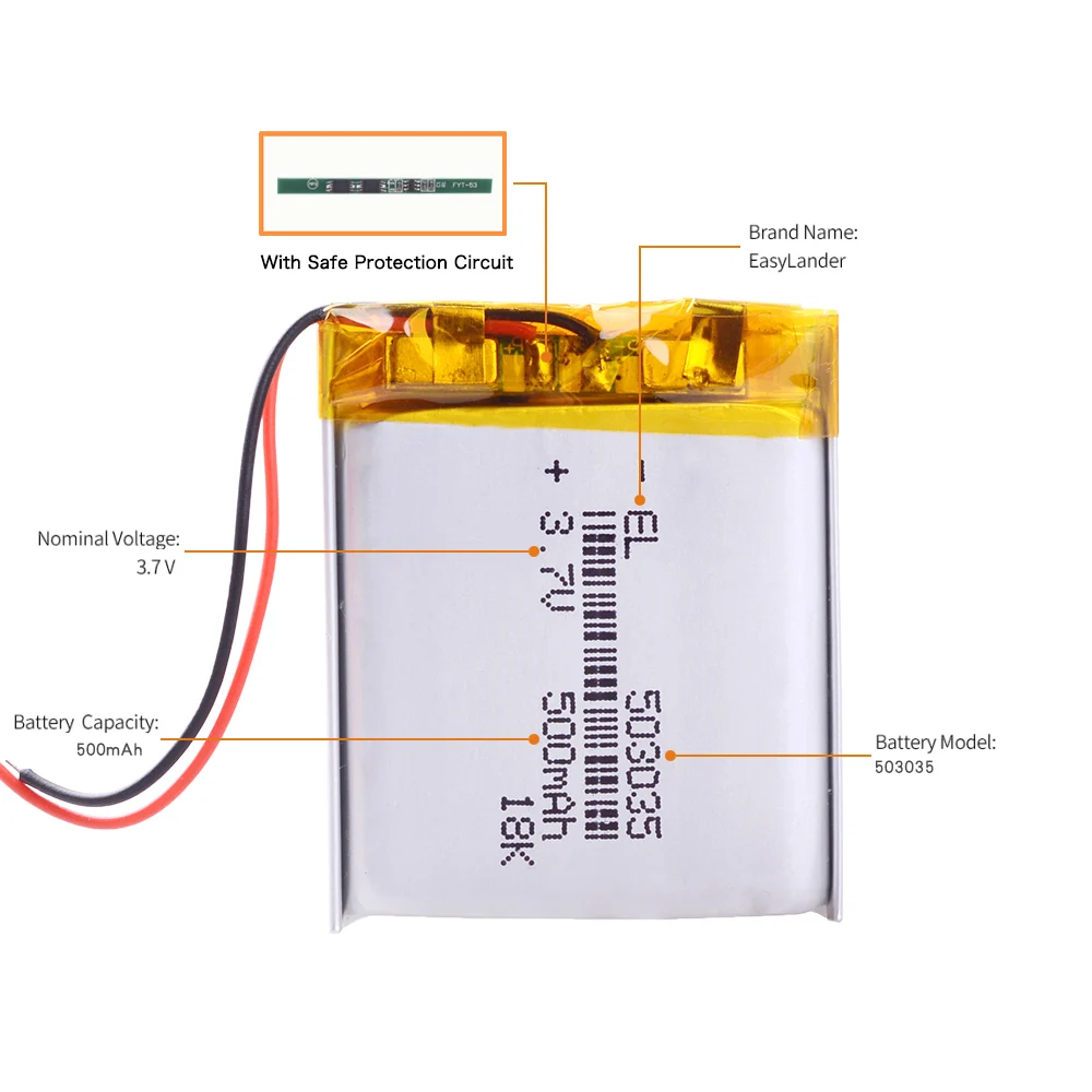 3.7V 500mAh 503035 akumulator litowo-jonowy polimerowy do rejestratora rejestrator Karki ql3 rejestrator DVR odtwarzacz wideorejestrator samochodowy