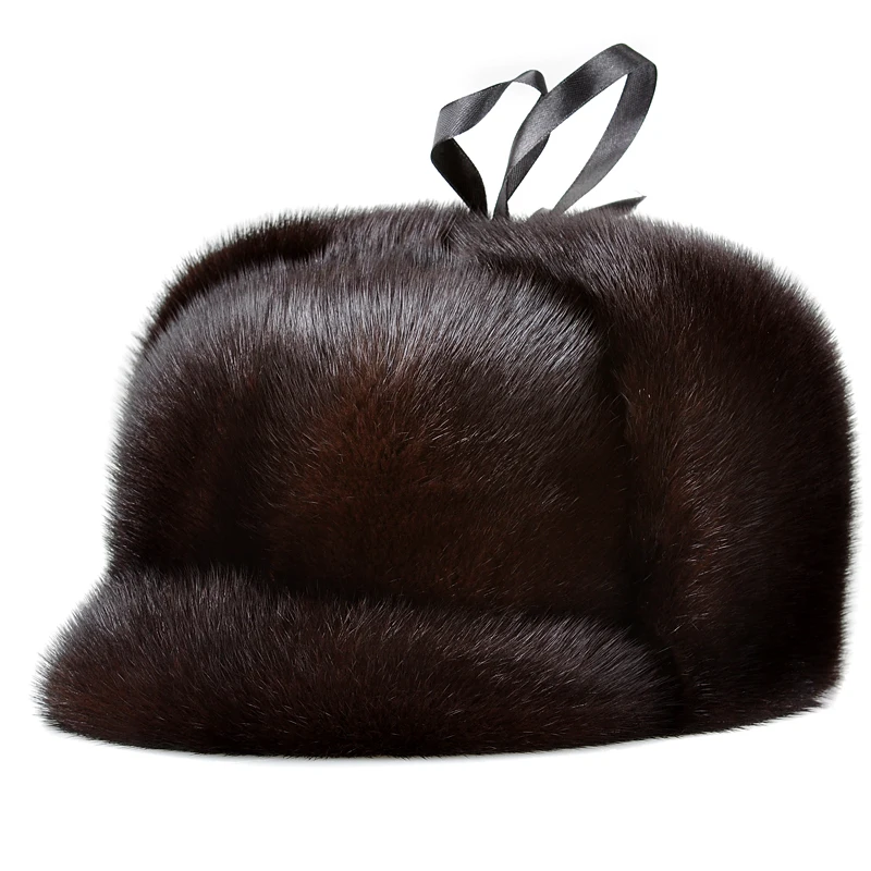 RY0204 LUXURY Winter Fur Hats Male Import Mink Fur Straw Bomber Hats For Man OutdoorThermal Warm Ear Protection Russian Caps