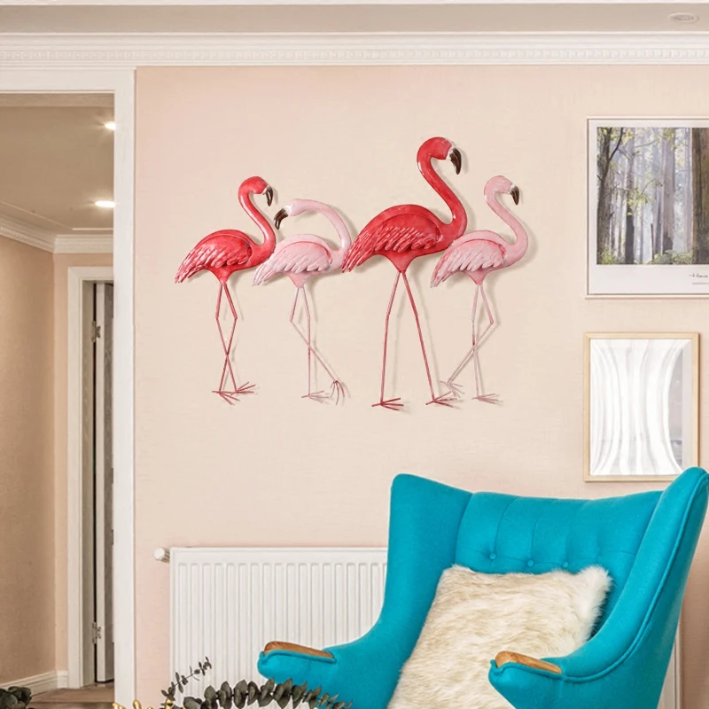 American Wrought Iron Flamingo Wall Hanging Crafts Decoration Sofa Background Porch Wall Sticker Ornaments Hotel Wall Mural Art