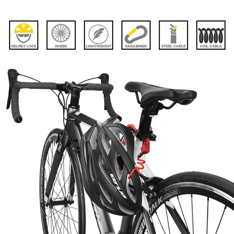 ULAC Mini Bike Lock 1200mm Fold Backpack Cycling Helmet Bicycle Cable Lock 3 Digit Combination Anti-theft Bike Bicycle Lock