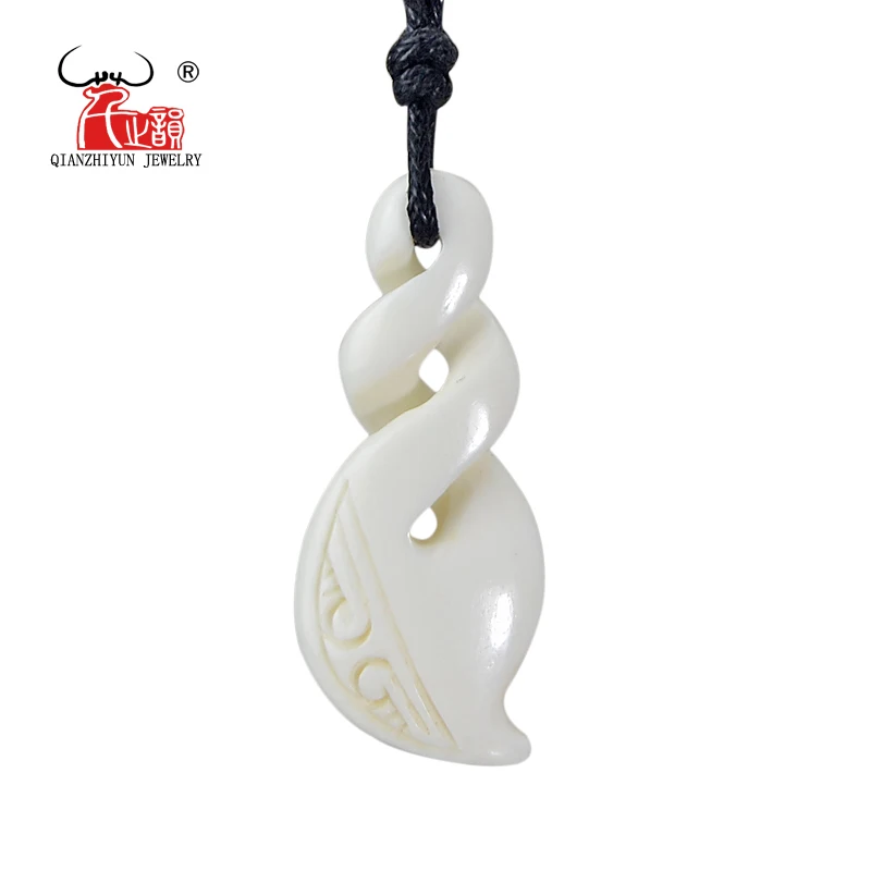 1PC Hot Sale New Zealand Maori Handmade Carved Bone Necklace Infinity Twisted Pendant WoMen\'s Men\'s Hawaii Surfer Style Choker