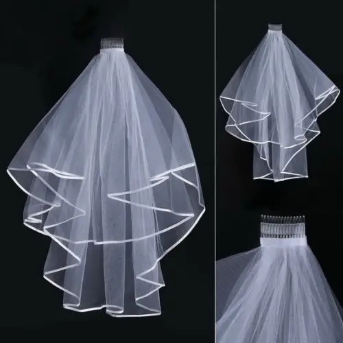 

Wedding Veil White Ivory Bridal Two Layers First Holy Communion Comb Veils