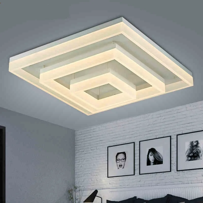 Modern Lustre Dimmable Square Metal Led Ceiling Light Living Room Foyer Minimalism Aluminium Acrylic Ceiling Led Lighting