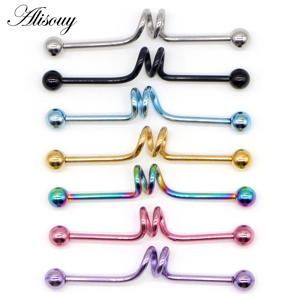 Alisouy 1PC ZigZag Wave Surgical Steel Barbell Industrial Piercing Scaffold Bar Cartilage Earrings Orelha Piercing Body Jewelry