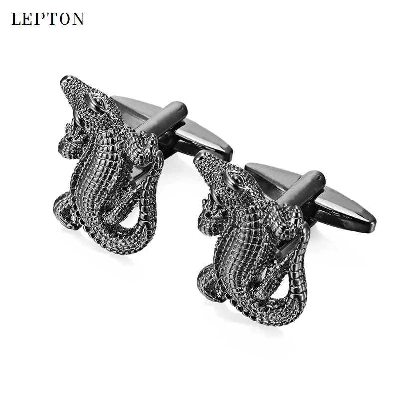 Lepton Crocodile Cufflinks for Mens Gold & Black & Silver Color Fashion Novelty Animal Cufflinks 3D Copper Alligator Cuff links
