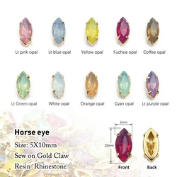 5x10mm/6x12mm horse eye sewing resin rhinestone gold claw set Opal color Stones  shoes and hats decorative supplies