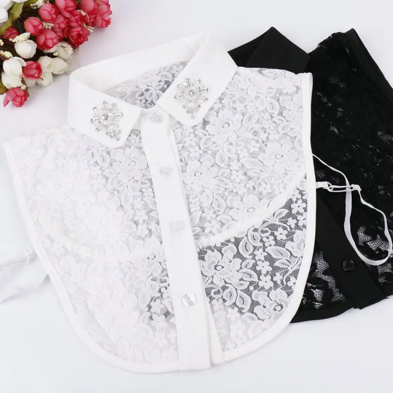 

New Fashion women collars embroidery shirt collar decorative white black lace shirt collars woman's detachable collars