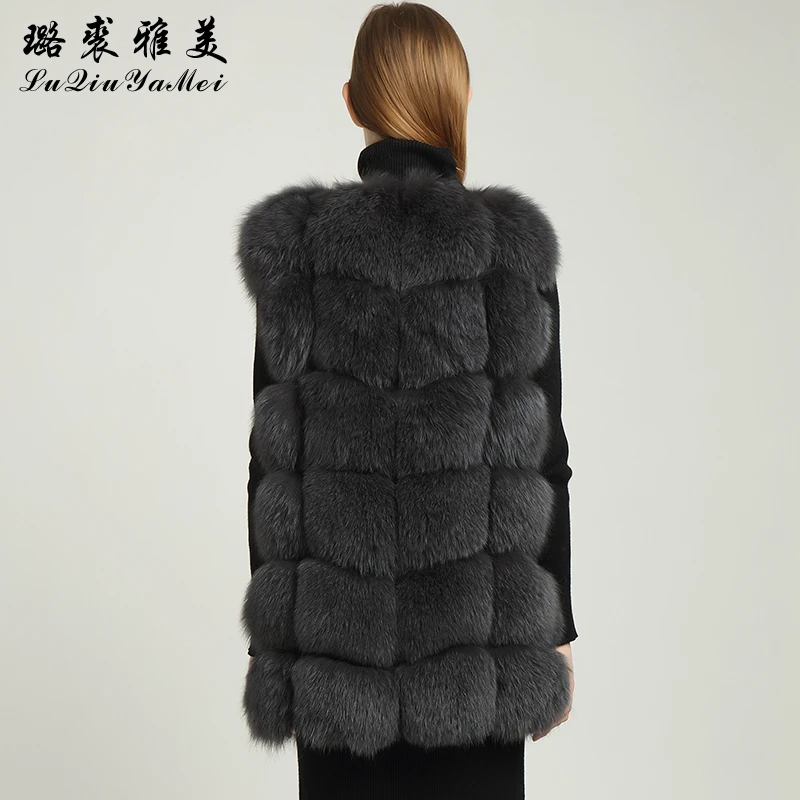 Winter Women Sleeveless Jacket Real Fox Fur Natural Color Vests 70cm 2020 Brand New Luxury Elegant Russian Fur Vest Real Fox Fu