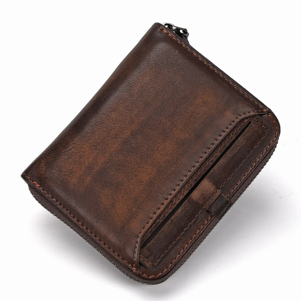 SOUTH GOOSE Genuine Leather Men Retro Wallets Male Multi-functional Cowhide Purse Card Holder Male Clutch Zipper Clamp For Money