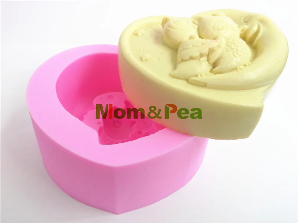 Mom&Pea 0009 Free Shipping Owls Love Shaped Silicone Soap Mold Cake Decoration Fondant Cake 3D Mold Food Grade Silicone Mould