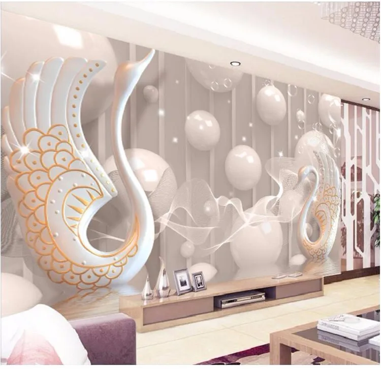 

3d wallpaper European White Swan Circle wall painting bedroom living room TV backdrop KTV stripes abstract mural wall paper