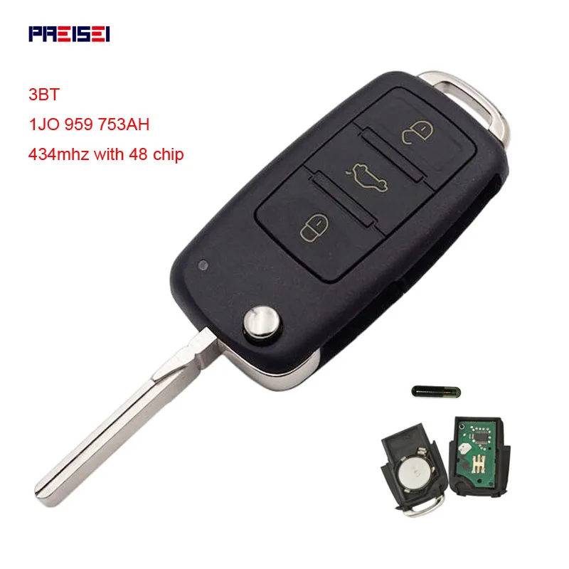 

PREISEI 3 Buttons Flip Car Remote Key For VW Passat Bora Golf Polo Beetle SKODA Fabia 434MHZ 1JO 959 753AH