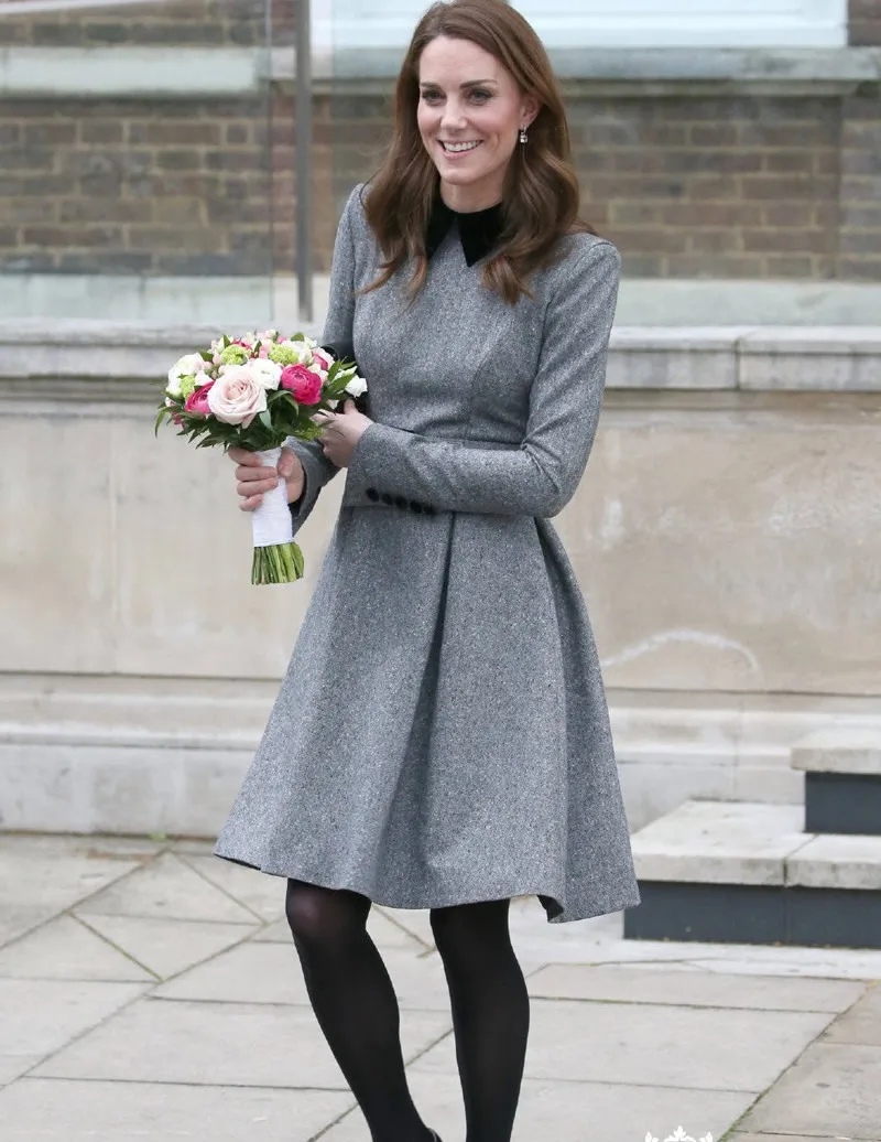 Princess dress New Kate Middleton gray fashion designer women long sleeve A-Line dresses