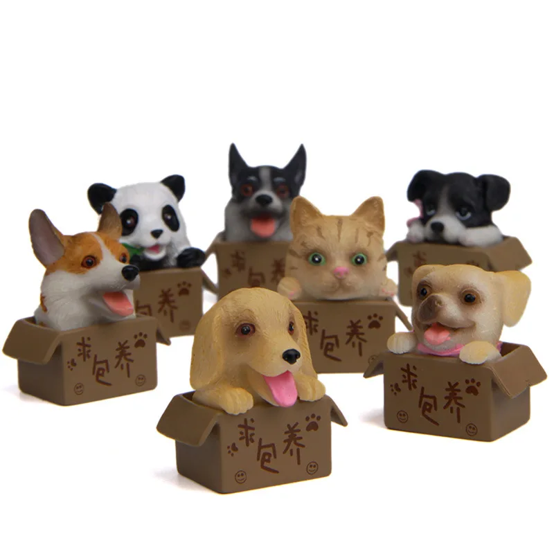 7pcs/lot 3cm Bulldog Giant Panda Siberian husky Welsh Corgi Seeking Nurturing Figure Toys Model Toys Home Decor