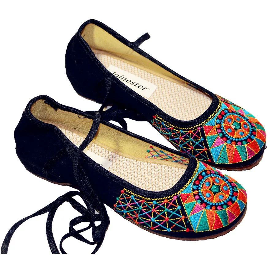 Embroidered cipők Nő évjárat loafers Női Kiszivattyúz Félcipő Boka szíj espadrilles Lezser Félcipő chinesa totem Balerina cipők