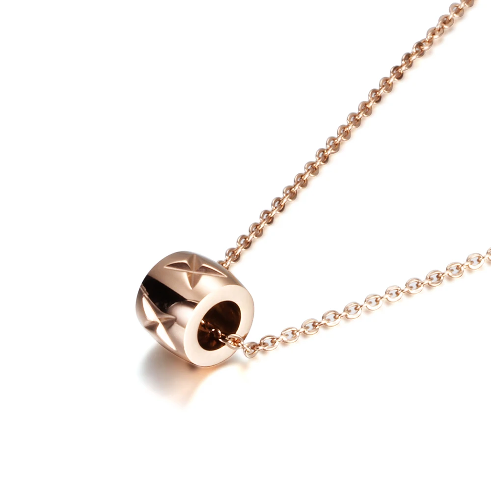 New Fashion 316L Stainless Steel Chain Rose Gold Color Cylinder Pendant \