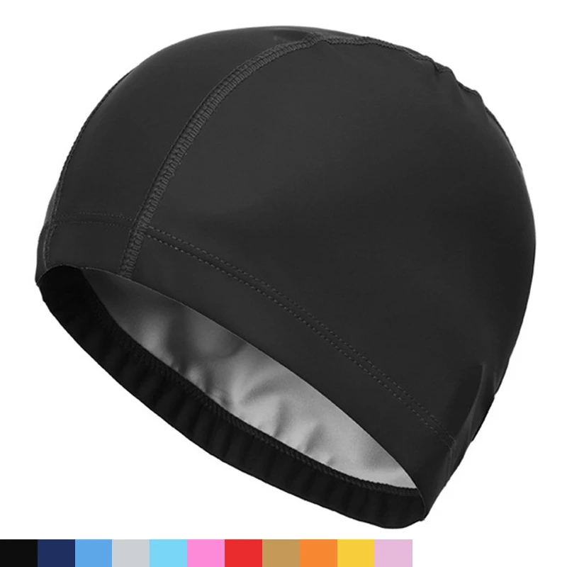 Gorro de baño de tela PU para hombre y mujer, gorro impermeable para piscina, deporte acuático, protege las orejas, pelo largo, talla grande, adultos