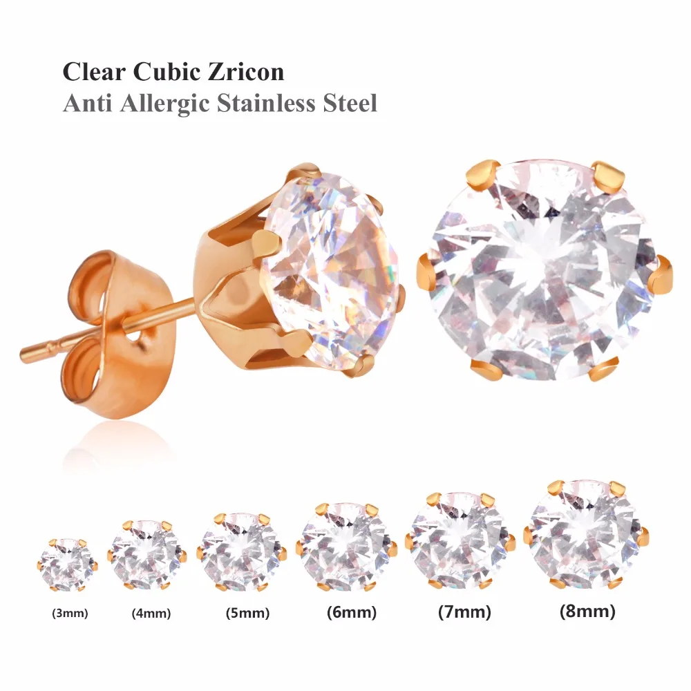 LUXUSTEEL Rose Golden Color Earrings aretes Brinco Stainless Steel Round Cubic Zirconia 6pairs box Stud Earring Sets Wedding