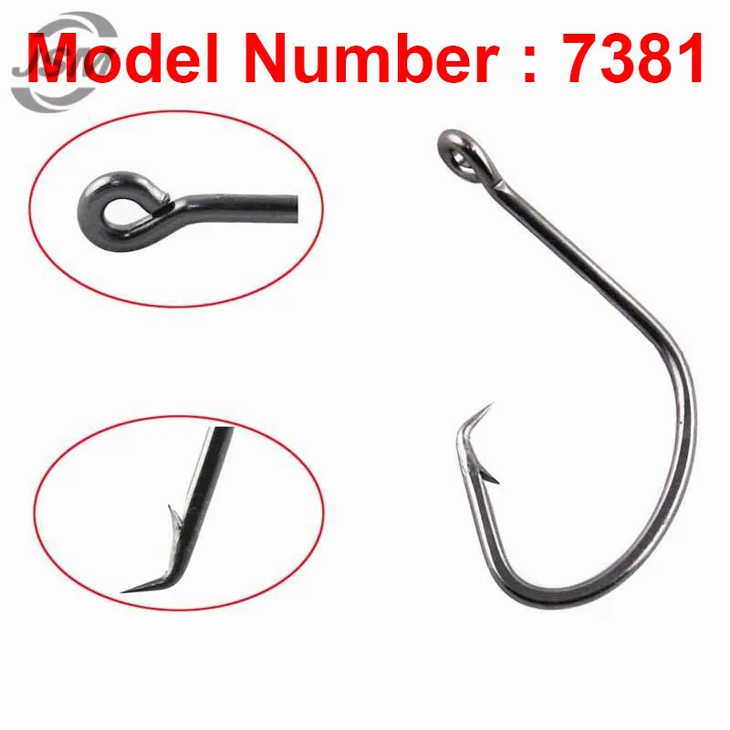 JSM 80pcs 7381 High Carbon Steel Fishing Hooks Black Octopus Offset Sport Circle Bait Fishing Hook Set With Box