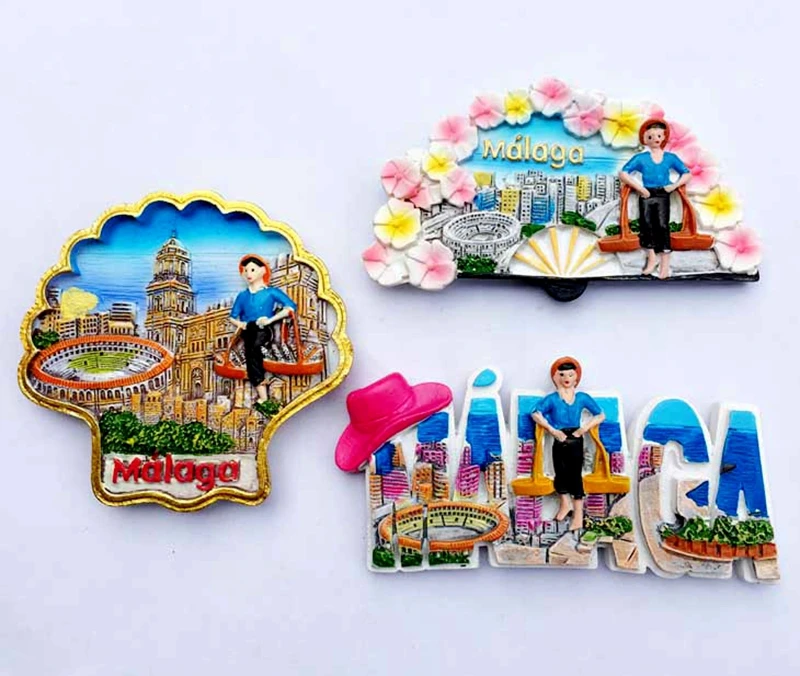 Handmade Painted Malaga, Spain 3D Fridge Magnets Tourism Souvenirs Refrigerator Magnetic Stickers Home Decoration