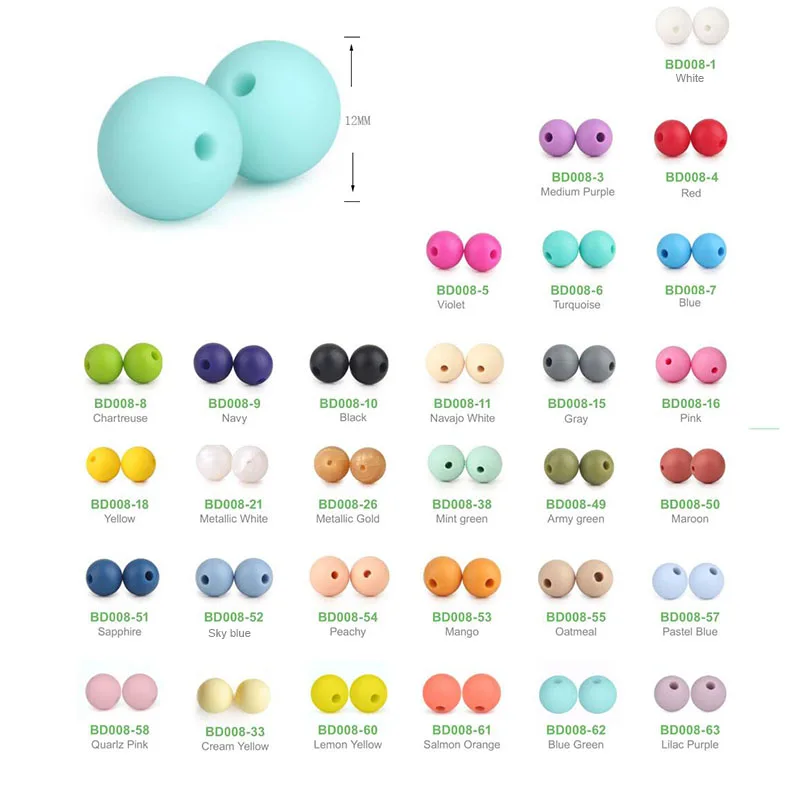 50 Pcs Round Bead Silicone Teething Beads 12 mm Baby Teether Toys Diy Bpa Free Teethers Beads Nurse Necklace 23 Colors