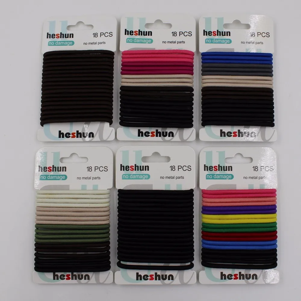 Bandes de cheveux en caoutchouc à haute élasticité pour femmes et filles, ensemble de base, comparateur de couleur, porte-queue de cheval, UL, accessoires pour cheveux, noir, 18 pièces par carte