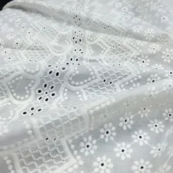 Off White Embroidered Eyelet Lace Cotton Fabric For Blouse Skirt Cloth Skirts Wedding Patchwork 1 yard