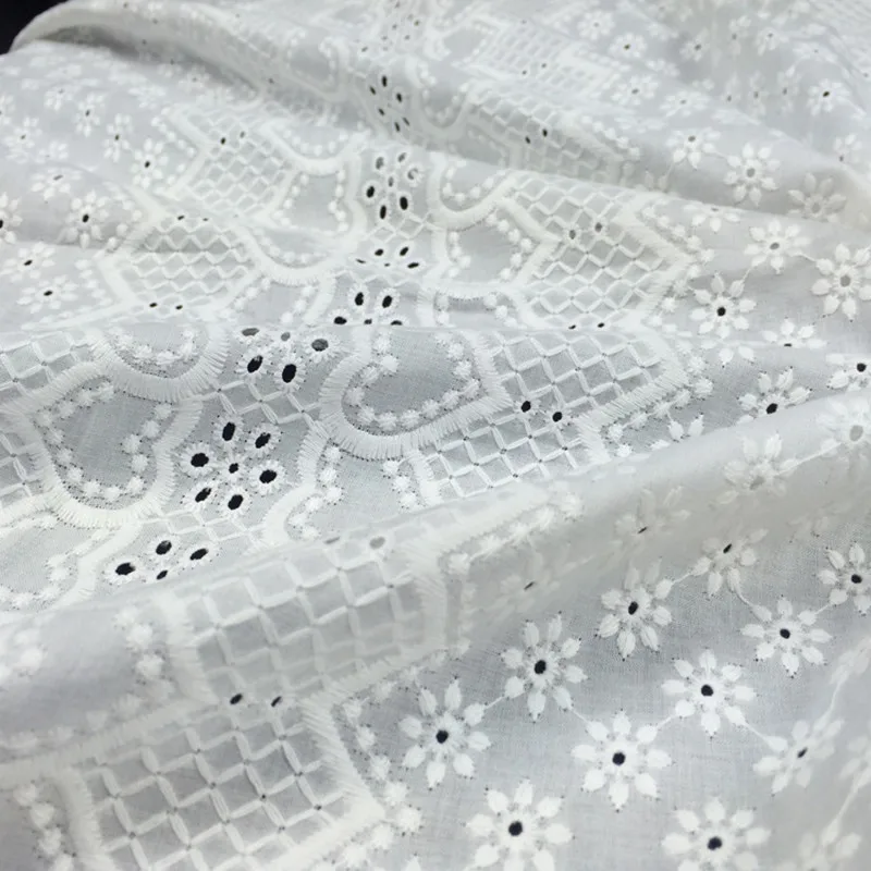 Off White Embroidered Eyelet Lace Cotton Fabric For Blouse Skirt Cloth Skirts Wedding Patchwork 1 yard