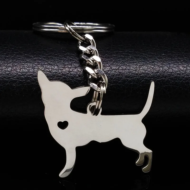 2024 Chihuahua Dog Keychain Jewelry Silver Color Stainless Steel Keychain for Women Dog Jewelry llaveros mujer K922S01