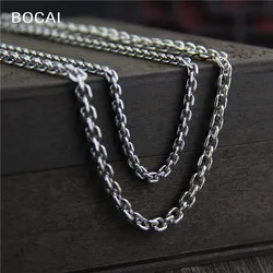 BOCAI New Real S925 Sterling Silver Cross Necklace Long Sweater Single Chain Men and Women Fashion Jewelry Wholesale