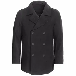 Custom Made Charcoal grey Pea Coat for fall / winter, Classic Double breasted Peacoat with heavy wool blend