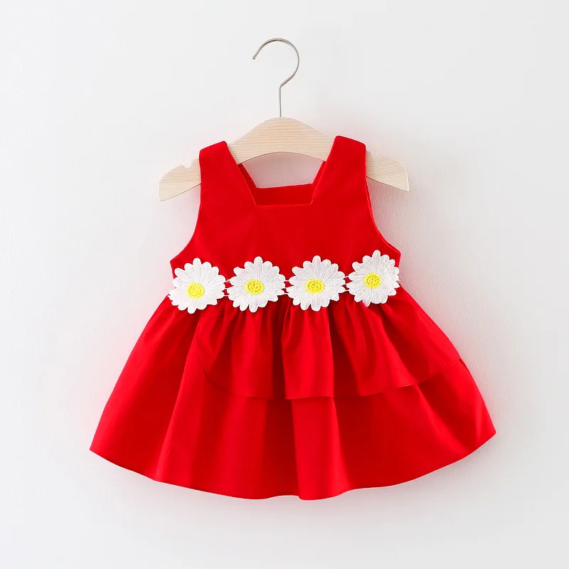 Tenues d\'été pour tout-petits filles, robes de bébé, fleurs coréennes mignonnes, rouge fibre de coton, robe de princesse d\'anniversaire de luxe,