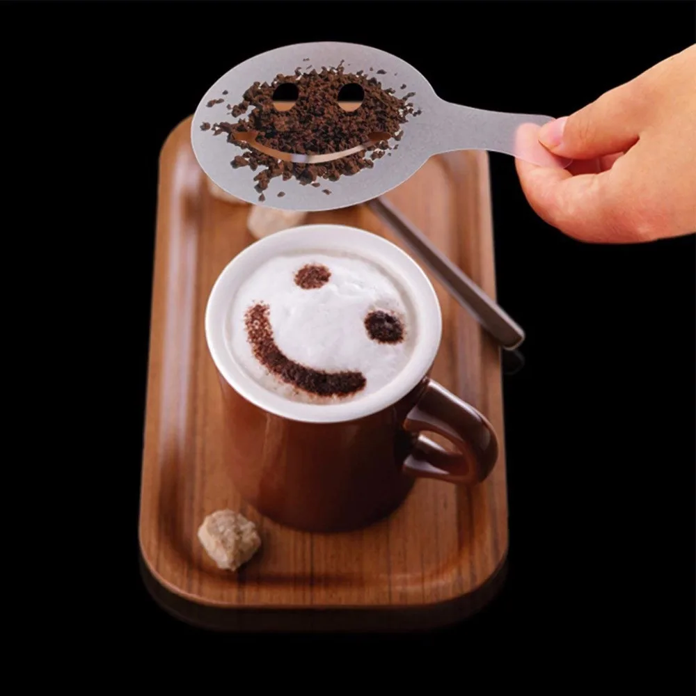 16PCS/set Plastic Cafe Foam Spray Template Barista Stencils Decoration Tool Garland Mold Fancy Coffee Printing Flower Model