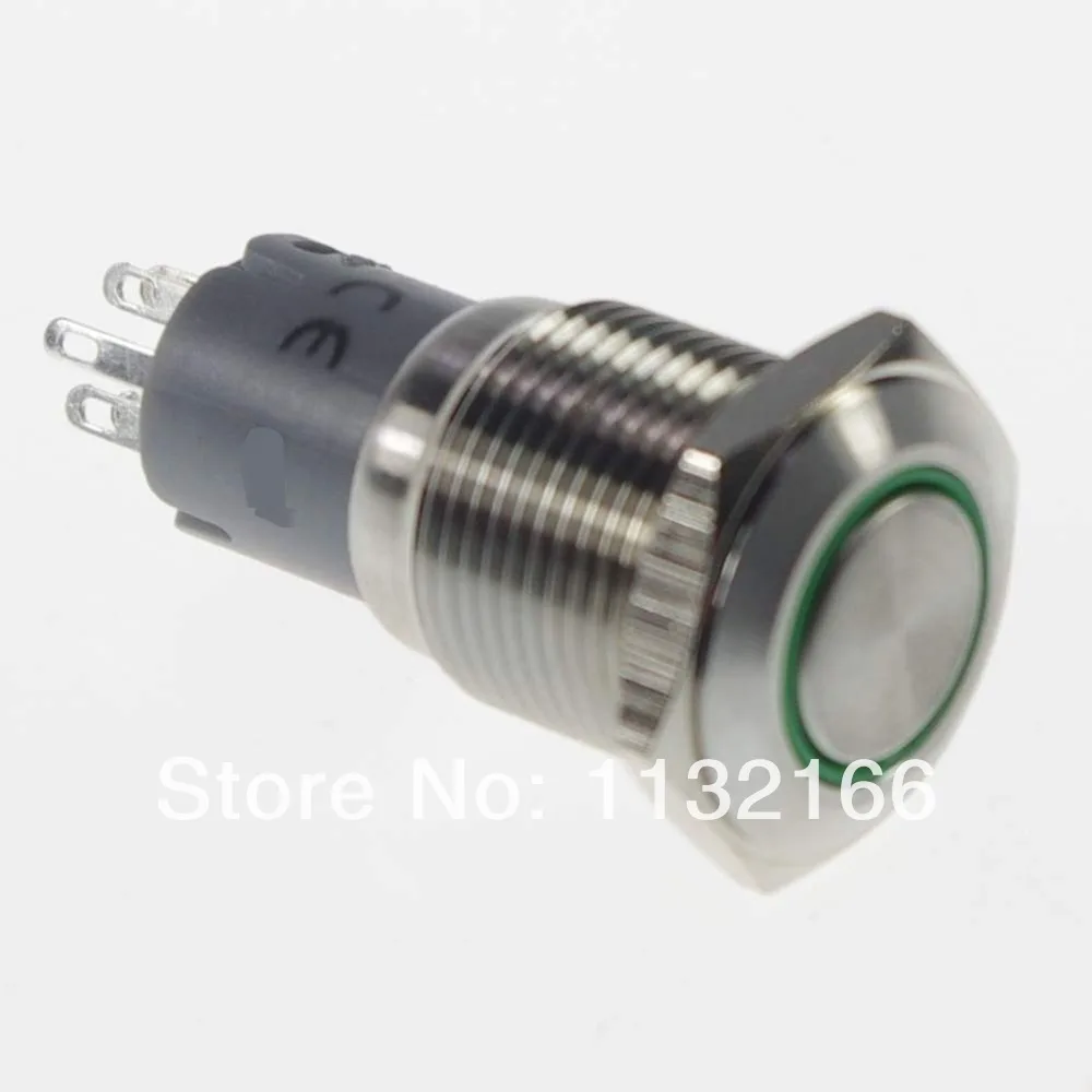 

LED Color Green 16mm OD LED Ring Illuminated Maintained/Latching Push Button Switch 2NO 2NC Pin Terminal Waterproof