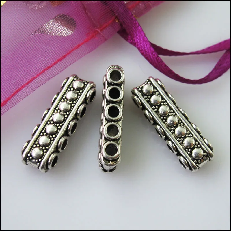 12Pcs Antiqued Silver Color 5-5Holes Spacer Beads Bars Charms Connectors 8.5x23mm