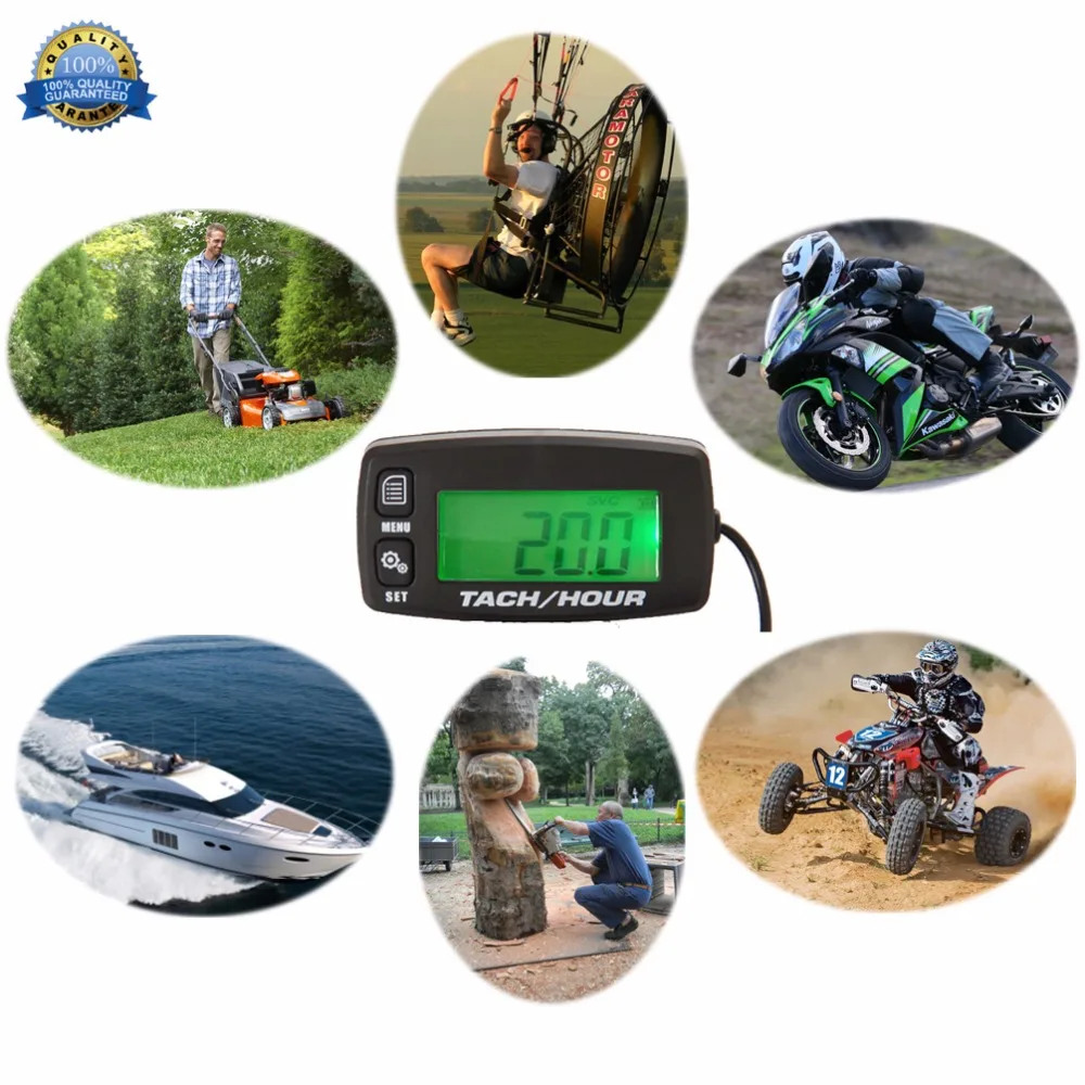 Digital Resettable Inductive Tacho Hour Meter Tachometer For Motorcycle Marine Boat ATV Snowmobile Generator Mower Glider ATV Sn