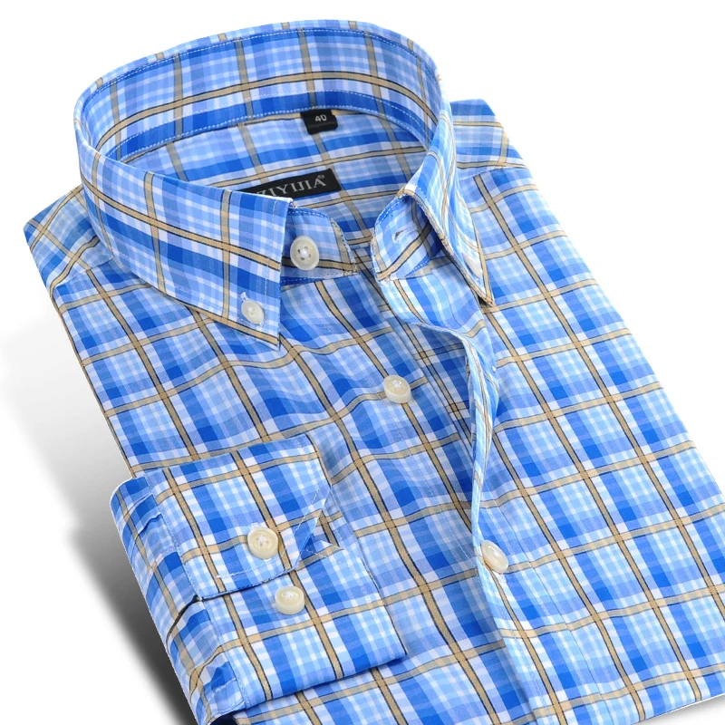 Fashion Plaid Cotton Shirts Men Long Sleeve Button Down Comfort Soft Slim Fit Men\'s Casual Checked Shirt