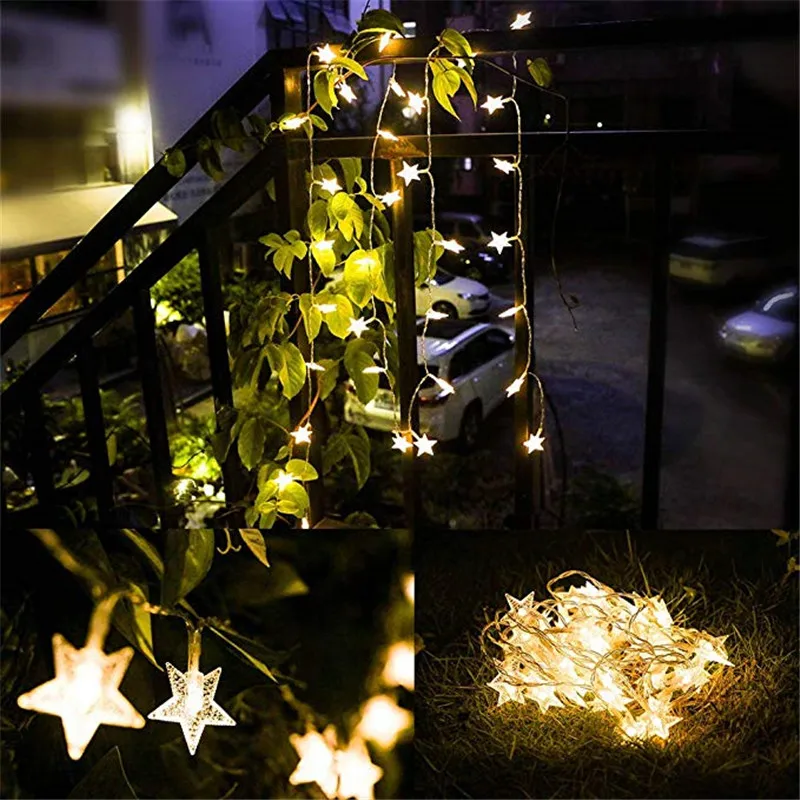 Christmas Tree Star LED String Light, Fairy Light, Xmas Party, Casa, Casamento, Jardim, Guirlanda, Decoração, 10LEDs