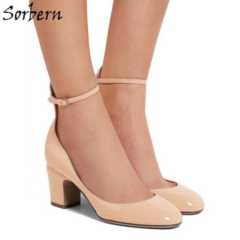 

Sorbern Women Pumps Shoes Ankle Strap For Women Plus Size Custom Color Round Toe Ladies Party OL Shoe Crossdresser EU33 -48