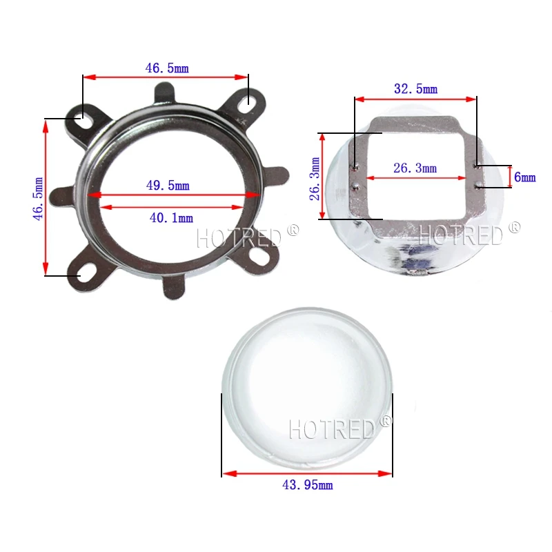 44mm LED Lens 60-80Degree led Glass Lens + Reflector Collimator + Fixed bracket hoder Set for High power for 30W 50W 70W 100W