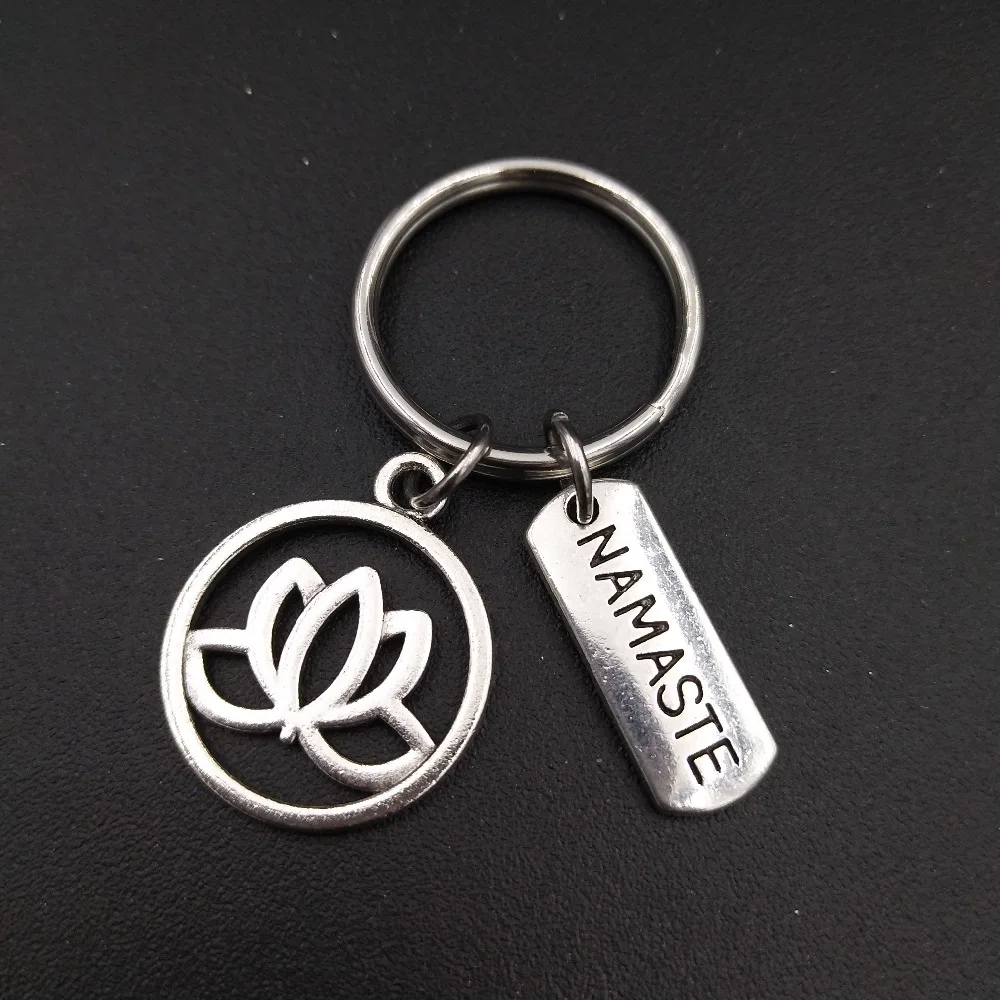 Yoga Namaste Charm Keychain Stainless Steel Keyring Fashion Om Ohm Aum Jewelry Gift for Women Wholesale Price