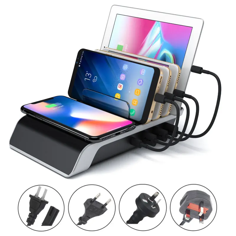 Wireless Charger Holder For Iphone Samsung S10 S20 Huawei P30 Mate20 Xiaomi Multi Universal Type-c Usb Station EU US UK AU Plug