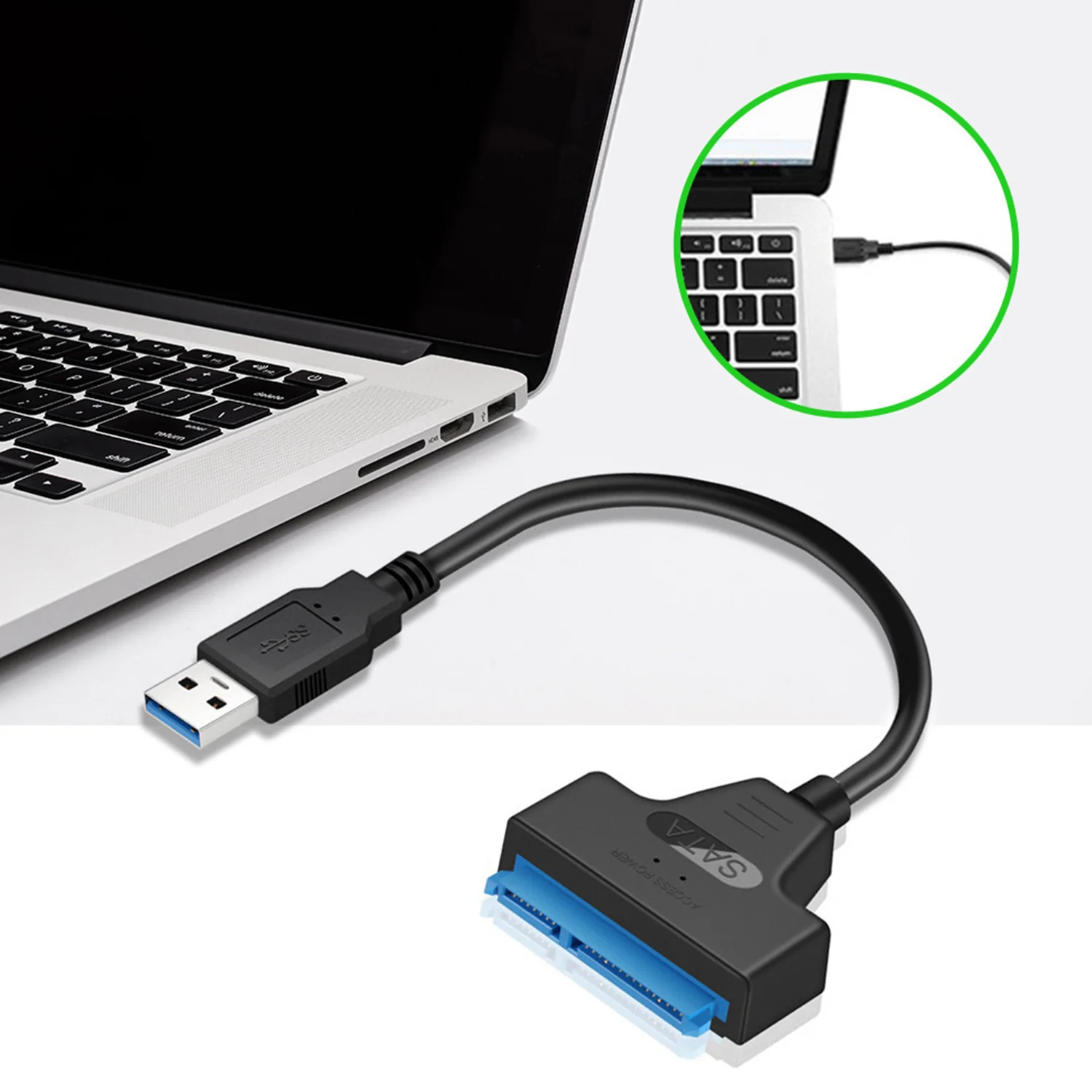 

Elisona Portable USB 3.0 to SATA Converter Adapter Cable with Blue LED Indicators for 2.5 SATA SSD HDD Hard Drive