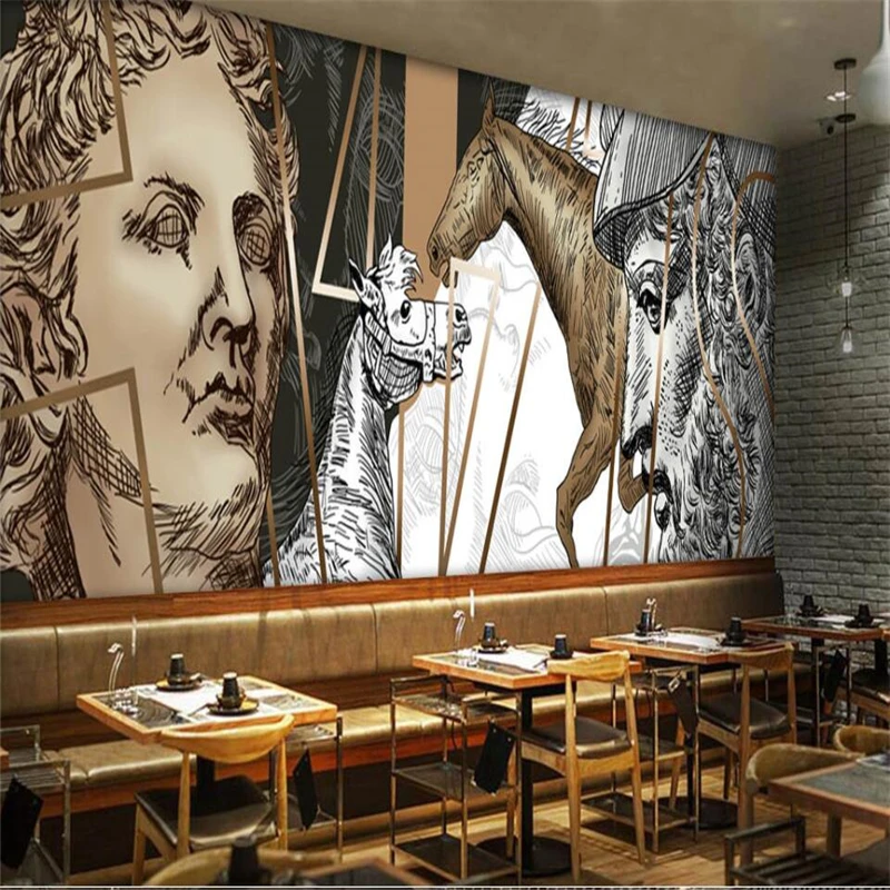 

wellyu Europe and the United States hand-painted David statue bar KTV backdrop custom large fresco wallpaper papel de parede