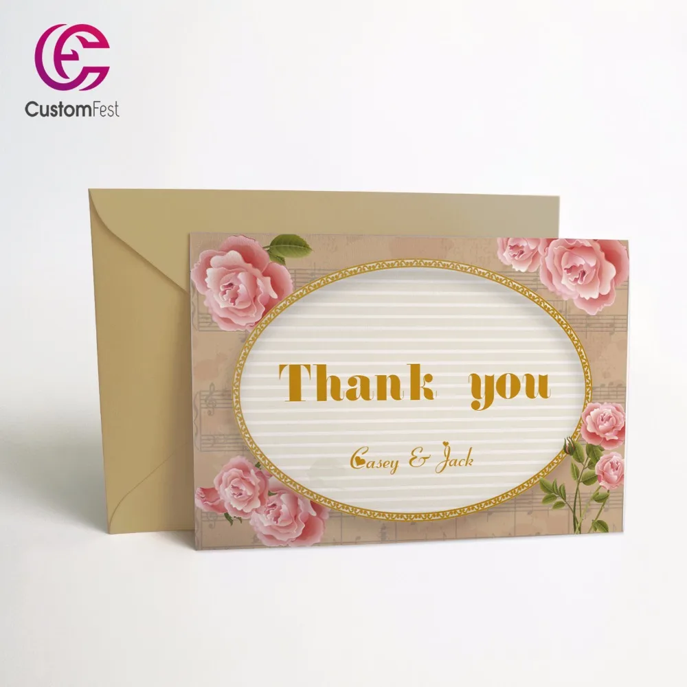 50pcs/lot Personalized Thank you card or save the date card with free envelop floral theme with flower GXK021