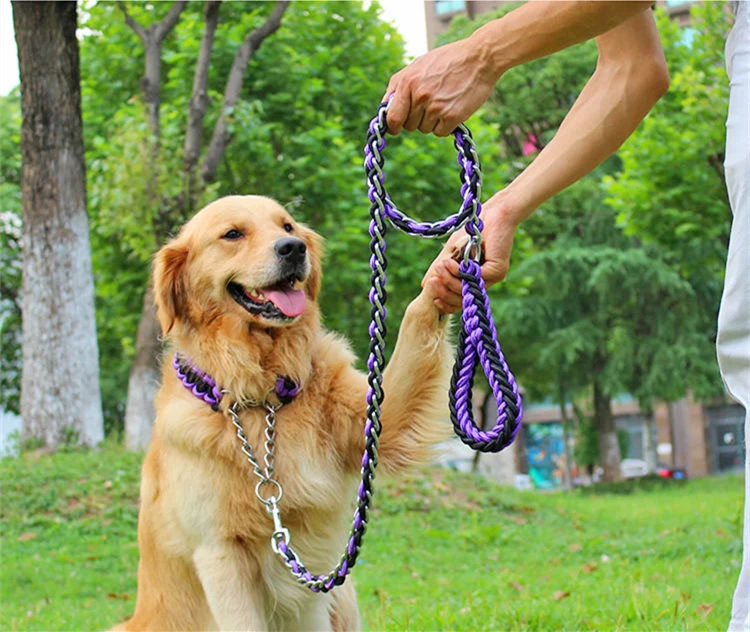 2017 New High Quality Upgraded color collar rope Large Dog Leashes Iron chain P chain Pet Traction Rope Collar Set For Big Dogs