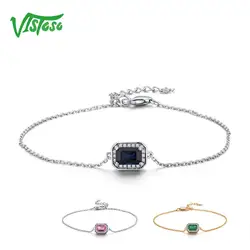 VISTOSO 14K W/Y Gold Bracelets For Lady Fancy Octagon Blue/Pink Sapphire/Emerald Shiny Diamond Bracelet Anniversary Fine Jewelry
