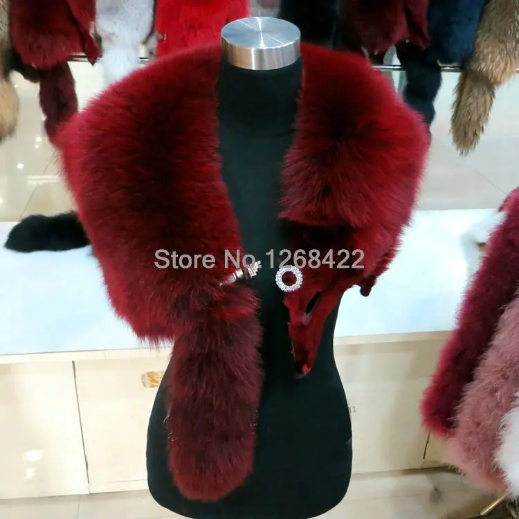 

Free shipping Super luxury high-end custom real fur half fox imitation diamond buckles wool scarf shawl fox fur collar