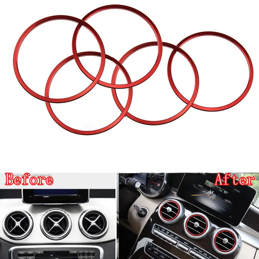 

BBQ@FUKA 10 x Air Vent Outlet Ring Sticker + Condition Button Cover Set Trim Styling Fit For Benz C180L C200L C260L 2015