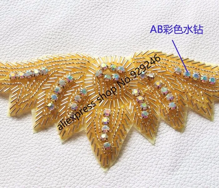 2pcs gold AB wing crystal rhinestone applique for shoulders decoration black beaded applique for garments shoes hat accessory